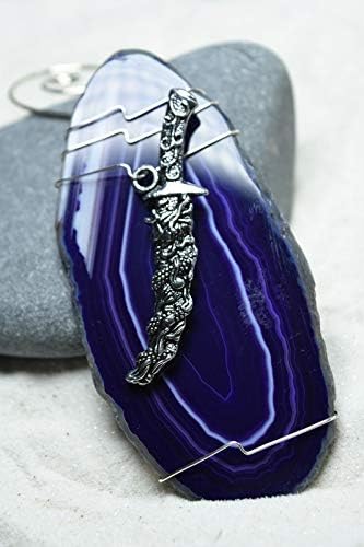 Custom Handmade Agate Slice Ornament with Silver Fancy Dagger Charm - Choose Your Agate Slice Color: - Aqua, Pink, Purple, Blue, or Natural