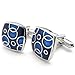 KONOV 2pcs Rhodium Plated Square Men's Shirts Vintage Pattern Cufflinks Wedding, Blue Silver, 1 Pair