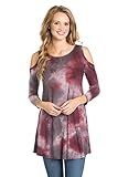 Frumos Womens 3/4 Sleeve Cold Shoulder Tie Dye Tunic Top