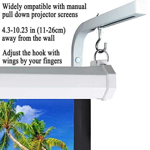 2-Be-Best Universal Projector Screen Mount L-Bracket 11 in Longer Wall Hanging Mount Adjustable Extension with Hook Manual Projector Screen Hanger Max Loading 66 lbs /30kg White for Office Home