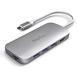 HooToo USB C Hub, 7-in-1 Adapter with Gigabit Ethernet Port, SD/TF Card Reader, 4K HDMI, 3 USB 3.0 Ports for MacBook and Type C Windows Laptops (Silver)