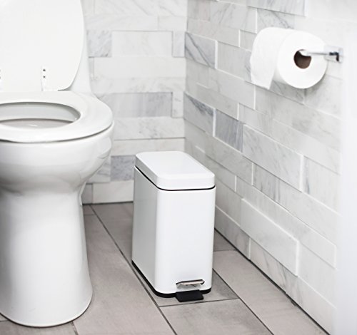 AMG and Enchante Accessories, Rectangular Waste Bin, 5L Garbage Trash Can with Step Foot Pedal, WB01W WHT, Glossy White