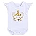 FYMNSI Baby Girls 1st Birthday Unicorn Cake Smash Floral Romper + Skirt + Unicorn Headband + Shoes 4PCS Outfits White
