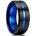 King Will Duo Mens 10mm Black Matte Finish Tungsten Carbide Ring Blue Beveled Edge Wedding Band
