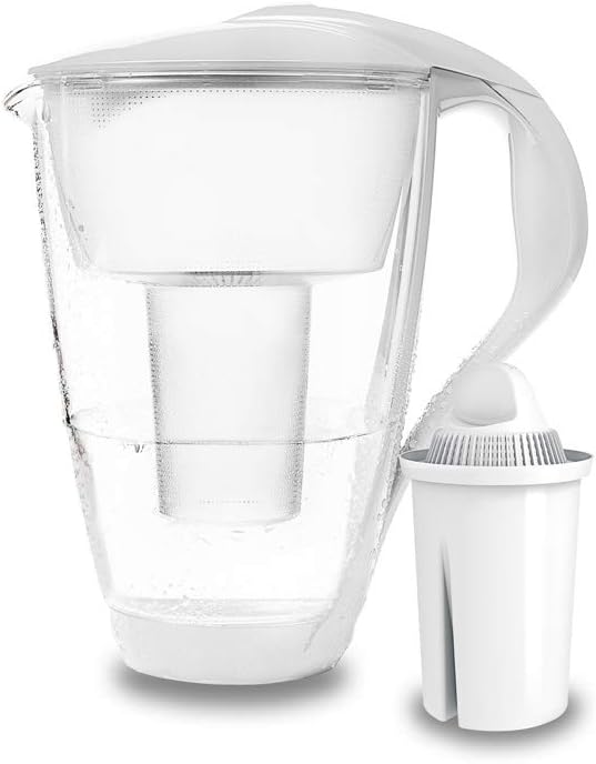 PearlCo - Glas-Wasserfilter (weiß) mit 1 classic Filterkartusche - passt zu Brita Classic