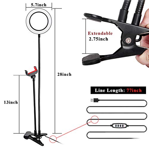 B-Land 5.7” Ring Light with Cell Phone Holder for Live Stream, Flexible Mobile Phone Clip Holder Mini Circle Light Desk Led Lamp for Bedroom, Office, Kitchen, Bathroom - Thumbnail 3