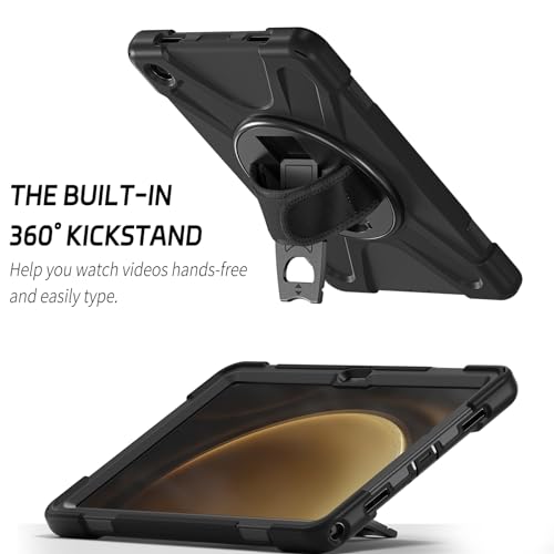 zenrich - Funda Protectora para Samsung Galaxy Tab A9 de 8.7 Pulgadas (SM-X110/SM-X115), Resistente a Golpes de Cuerpo Completo con Soporte Giratorio, Correa de Mano/Hombro para Tab A9, Color Negro