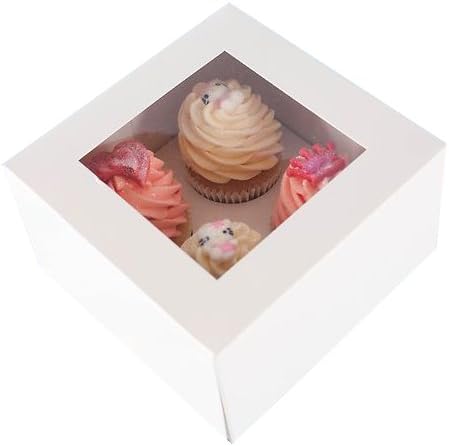3" Deep Strong White Cupcake Box, Holds 4 Cupcakes, Muffins, Mince Pies (10)