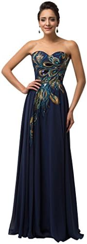 Edith Windsor Women's Strapless Peacock Embroidered Chiffon Evening Dress X-Small Navy Blue