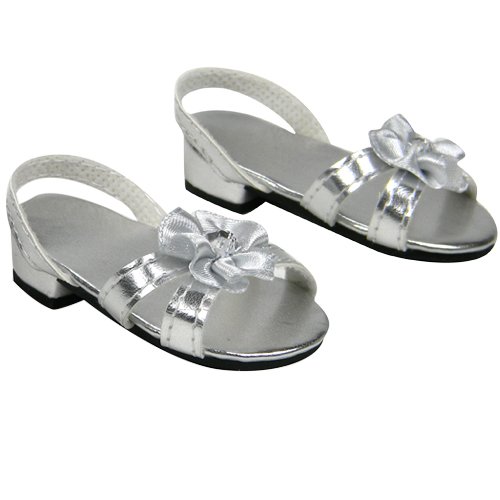Silver 18 Inch Doll High Heels, Fits 18 Inch American Girl Dolls & More! Doll Shoe Heels W/ Flower & Jewel.