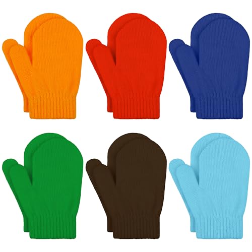 URATOT 6 Pairs Toddler Knitted Mittens Magic Stretch Gloves Winter Warm Knitted Soft Baby Mittens