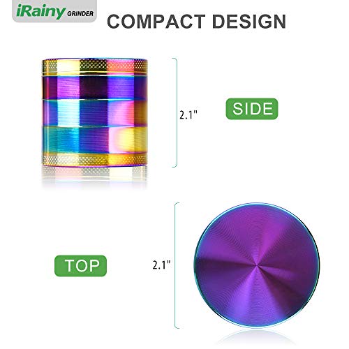 iRainy [5 Piece] Spice Herb Grinder with Pollen Catcher, 2.1 Inch, Metal Black (Dazzy Multicolor)