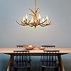 Aohuada Kroonluchter gewei hanglamp E14 lamp vintage stijl hars 6 licht plafondlamp decoratie rustieke lamp voor café…