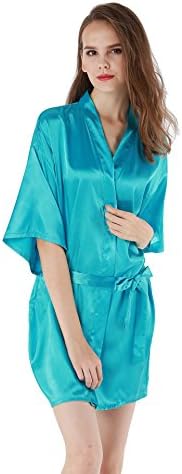 Vogue Forefront Women's Satin Plain Short Kimono Robe Bathrobe
