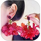Big Flower Drop Earrings for Women Long Tassels Rose Floral Dangle Earrings Lightweight Fabric Flower Petal Statement Earring Charm Jewery Gifts
