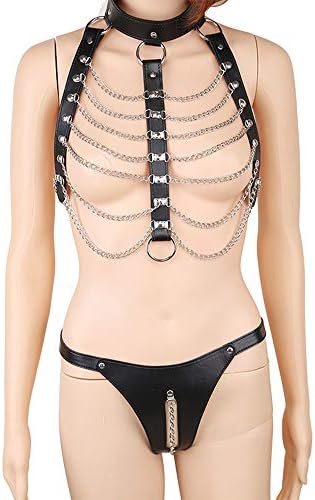 JASNO Women's Leather Bandage Lingerie Leatherwear Underwear Corset Panties With Chain Set Staps Cosplay [Energy Class A]