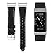 SHANGPULE Compatible for Fitbit Charge 4 / Fitbit Charge 3 / Fitbit Charge 3 SE bands, Genuine Leather Band Replacement Accessories Straps Women Men Small Large (Black)