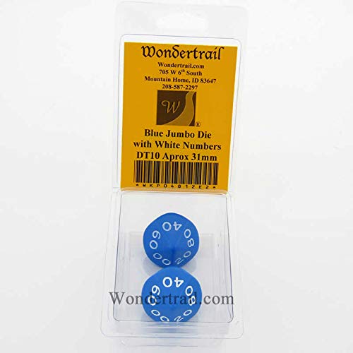 Blue Jumbo Dice with White Numbers DT10 31mm Pack of 2 Wondertrail
