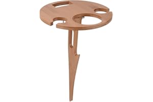 SAYCKER Folding Picnic Table, Camping Picnic Wine Glass Holder Outdoor Garden Round Wooden Wine Table, Small Wine Rack Portable Wine Holder Phone Stand, Wine Rack Support Beach Snack Table