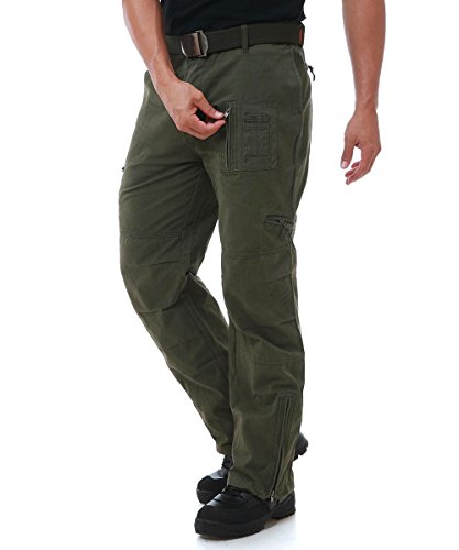 EKLENTSON Men's Cargo Work Pants Big and Tall Outdoor Straight-Fit Military Pants Army Green