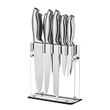 Barbestar 12 Piece Super Sharp Kitchen Knife Set, Premium Stainless Steel Cooking Knives with Acrylic Stand, Chef Utility Carving Paring Bread Steak Knives