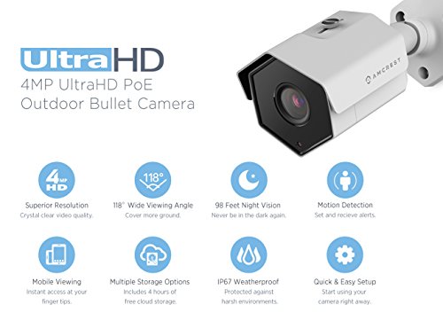 Amcrest ProHD Outdoor 4 Megapixel POE Bullet IP Security Camera - IP67 Weatherproof, 4MP (2688 TVL), IP4M-1026E (White)