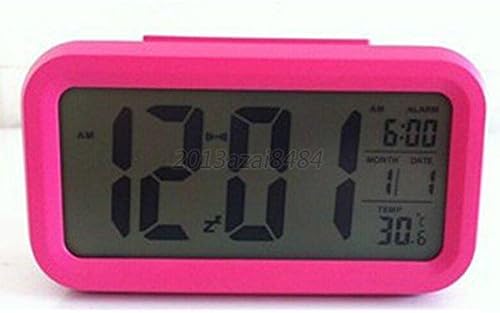 Digital LED Snooze Electronic Alarm Clock Backlight Time Calendar Thermometer Colors:Rose