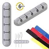 2-Pack Cable Holder Clips, SoloWIT Desktop Cable Organizer Cord Management Clips with 4 Cable Ties for USB Charging Cable PC Mouse Cable Power Wire Office Home