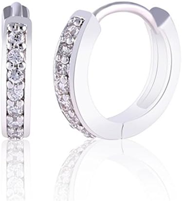 O&W Fashion Journey Earring Girls 18K White Gold Plating White Cubic Zirconia Crystals Women's Small Hoop Huggie Earrings E128a