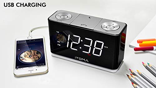 iTOMA Alarm Clock Radio, Digital FM Radio, Dual Alarm, Cell Phone USB Charge Port, Night Light, Auto & Manual Dimmer, Snooze, Sleep Timer,Battery Backup (CKS507)