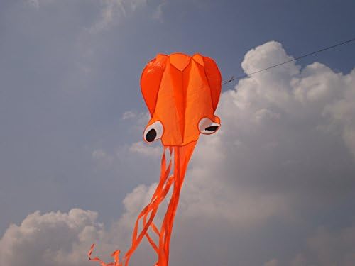 Octopus Large Flyer Kite for Kids Beautiful Orange Colorful Software 31 Inches Wide with Long Colorful Tail 157 Inches Long-Perfect for Beach or Park by FINGON