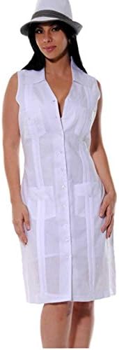 Guayabera Linen Dress. Perfect for a Cuban Party o Special Events (Medium). Runs Small White