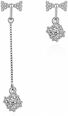 sanfnee Elegant Bow Stud Earrings Long Tassel Square Crystal Asymmetry Earings for women