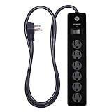 GE 6 Outlet Surge Protector, 4 Ft Extension Cord, Power Strip, 800 Joules, Twist-To-Close Safety Covers, Black, 33659