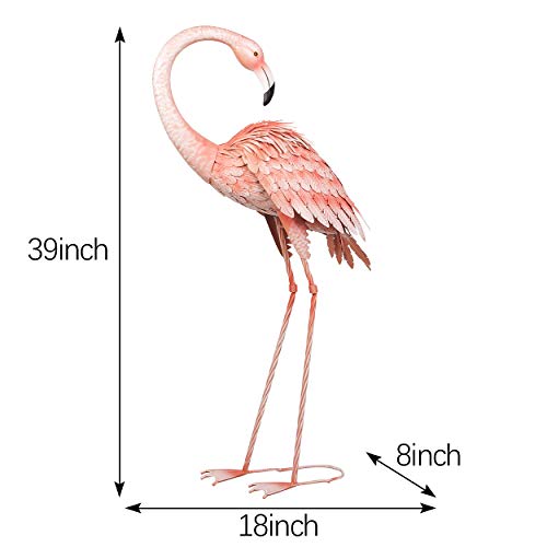 Kircust Garden Standing Flamingo Ornaments Statue Tall Yard Art Decor, Outdoor Durable Metal Bird Sculpture for Lawn Patio Walkway Backyard Ornaments, 38.5-Inch, Pink