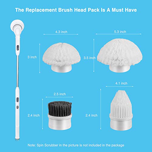 Upgraded Spin Scrubber with 1 Stain Steel Brush, WiMiUS 360 Degrees Electric Spin Scubber with 4 Brush Replacement Heads Cordless Power Srubber Cleaning Brush for Bathroom Kitchen,Tub (Brush Head)