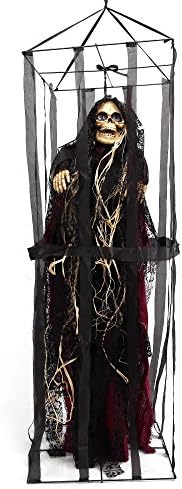 Crusar Caged Animated Skeleton Hanging Ghost Jail Prisoner Voice Activated Scary Spooky Halloween Prop
