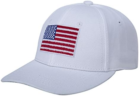American Flag Hat Embroidered 100% Cotton Adjustable Strap Baseball Caps (white)