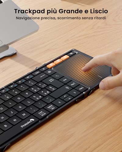 ProtoArc XK01 TP Folding Bluetooth Keyboard, Large Italian Layout Wireless Keyboard with Touchpad, Portable Travel iPad Keyboards for iOS, Android, Windows Tablet PC – Black