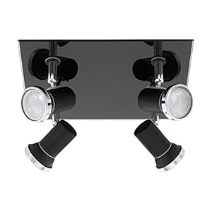 EGLO Plafondlamp Tamara 1, 4-lichts plafondlamp modern, klassiek, plafondspot van staal en glas, woonkamerlamp in zwart…