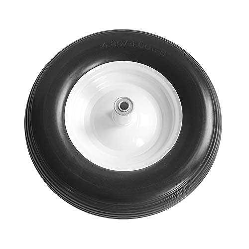 BAIVE BW 4.80/4.00-8" Solid Wheelbarrow Tire Non-Slip Flat Free Wheel with 6" Iron Hub, 5/8" Bearings(Straight Grain-2)