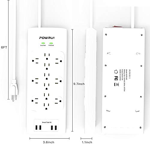 Surge Protector(4000 Joules), POWRUI Power Strip with 12Outlet and 4