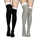 kilofly Women's Lace Trim Knee-High Boot Socks, Value Set of 2 Pairs,Black & Light Gray,One Size
