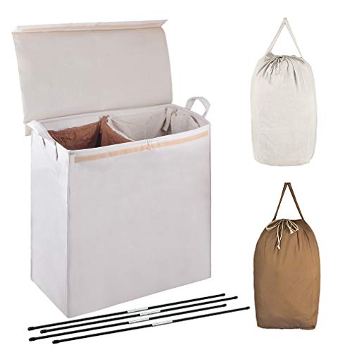 MCleanPin Double Laundry Hamper with Lid and Removable Liners,Foldable