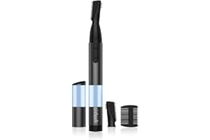 aisleek Upgraded Eyebrow Trimmer, Precision Detailer Facial Hair Trimmer with Rinseable Blade, Battery Powered Eyebrow Razor with Comb, Compact Pen-Size Safe Painless Shaver for Men Women