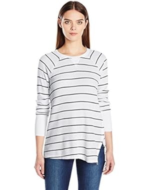 Women's Distress Wash Stripe Asymmetric Vent Long Sleeve Top