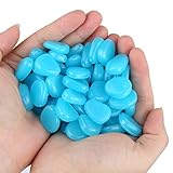 Blusea 100Pcs Glow in The Dark Garden Pebbles for Walkways Outdoor Decor,Glow Stone Rocks Aquarium Fish Tank Pebbles Path Lawn Yard Outdoor Garden Decorative Stones in Blue