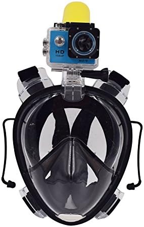 180° Full View GoPro Compatible Snorkel Mask Easy Free Breath Diving Full Face Swimming Goggles (Black, S/M)