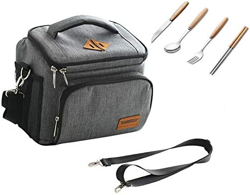 Insulated Lunch Bag Kit Set - Reusable Freezable Collapsible Bento Lunch Cooler Bag for Men Women Adult(Sturdy Zipper),Portable Lunch Tote Box Bag with Shoulder Strap,4 in 1 Utensil Set for Bonus