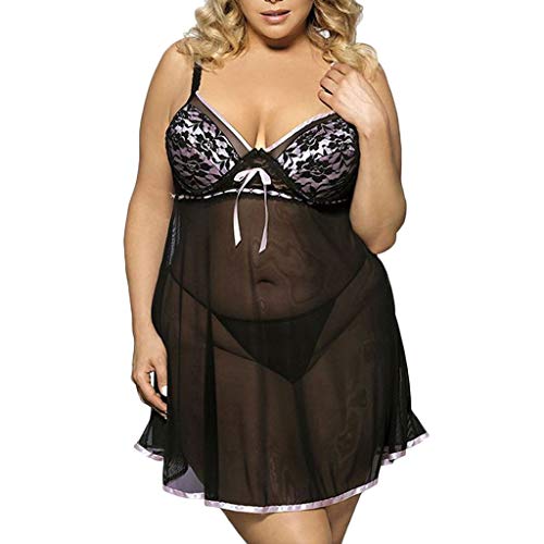 TOOPOOT Women’s Underwear  New Sexy Lace Bow Lingerie Nightwear Underwear Plus Size Sleepwear Dress Pink